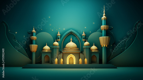 islamic decoration background with crescent moon mosque © Aura