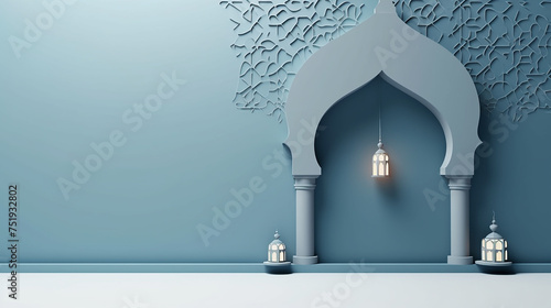 ramadan kareem greeting background elegant 3d abstract paper cut illustration © Aura