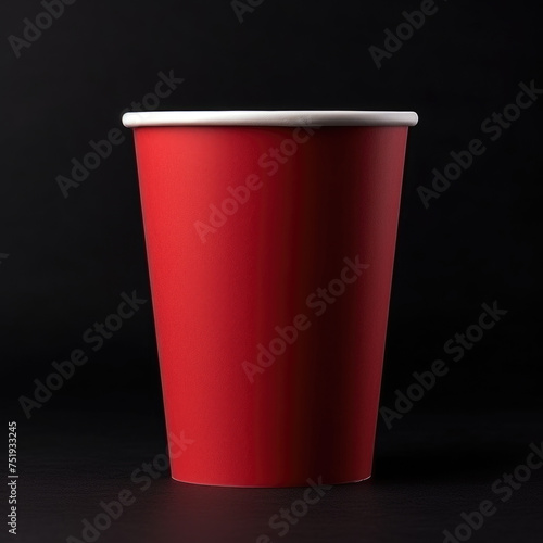 Empty red paper cup isolated on black