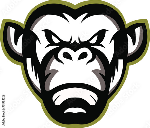 Gorilla logo for a sport team. chimpanzee logo illustration. gibbon mascot design for esport and gaming logo. Dark Red humanoid head emblem. monkey Vector illustration for any kind of graphic design