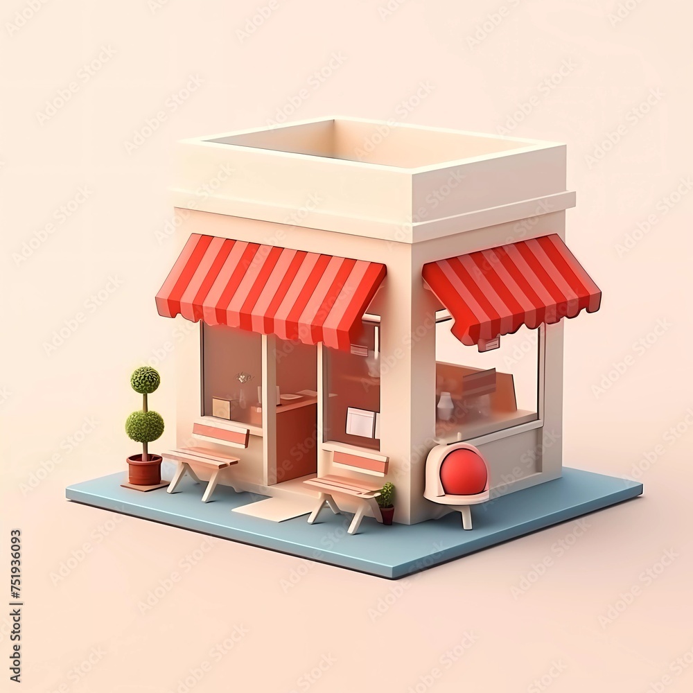 3d illustration rendering Simple small shop isolated on minimalist background 3d illustration rendering Simple small shop isolated on minimalist background