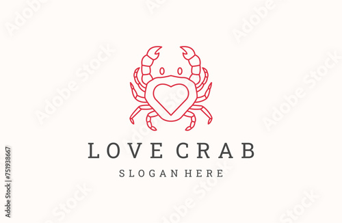 Heart Crab Logo for Seafood. Vector Logo