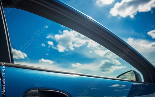 Car door with natural blue sky background. generative ai
