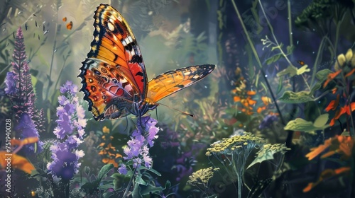 captivating butterfly, adorned with vibrant hues, perched delicately on a wildflower. generative ai © ThisDesign