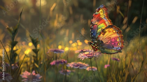 captivating butterfly, adorned with vibrant hues, perched delicately on a wildflower. generative ai