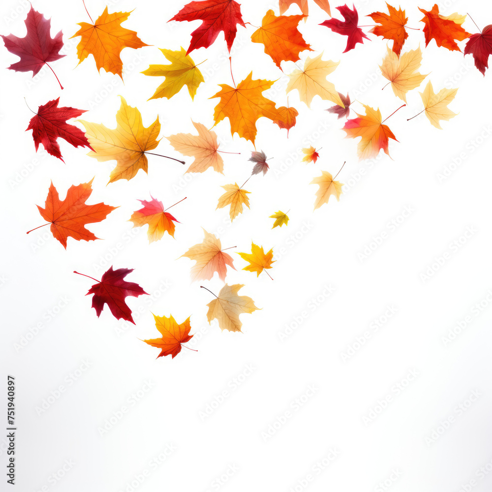 Falling autumn foliage on white background Falling autumn foliage on white background