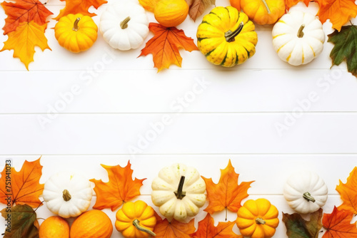Festive autumn composition of pumpkins and leaves