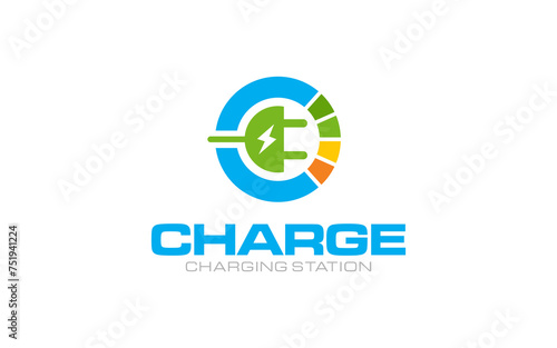 Illustration vector graphic of modern electric charging, EV car, charging point, electric vehicle supply concept logo design