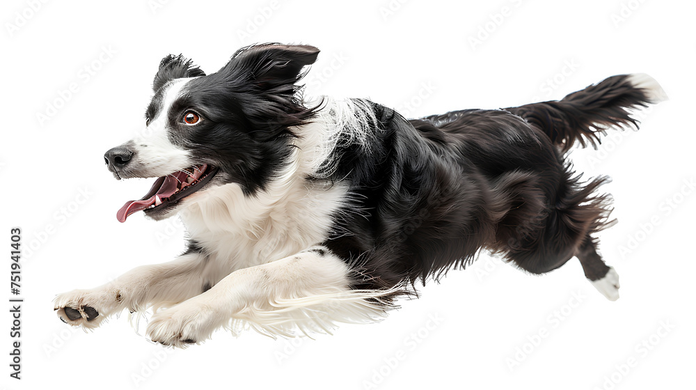 Healthy Border Collie dog jumping, isolated on transparent background
