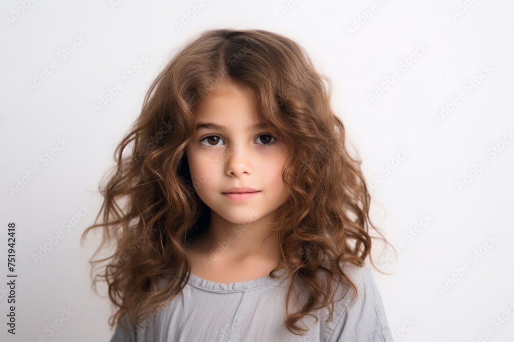 Portrait of a beautiful little girl with long curly hair on a white background Portrait of a beautiful little girl with long curly hair on a white background