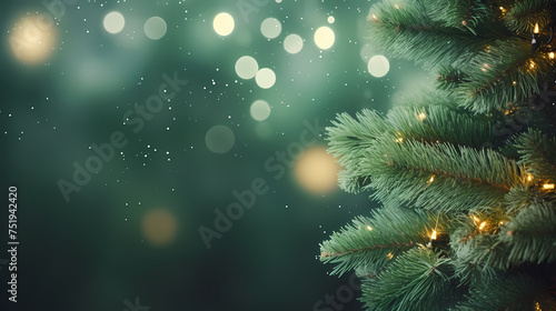 Macro Christmas tree background, Christmas holidays banner
