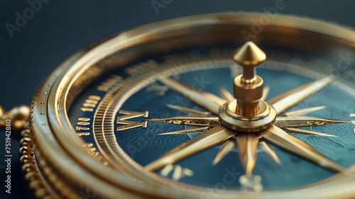 Golden navigational compass symbolizing precise direction and exploration