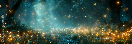  Magical night forest green fireflies fairytale bush, Luminous Fireflies in a Twilight Cemetery Ethereal