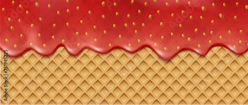 3d realistic vector icon illustration. Liquid strawberry waffle  texture pattern.  photo