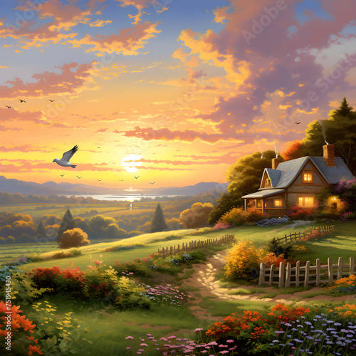 Serene Sunset: Captivating Beauty and Rustic Charm of Country Life