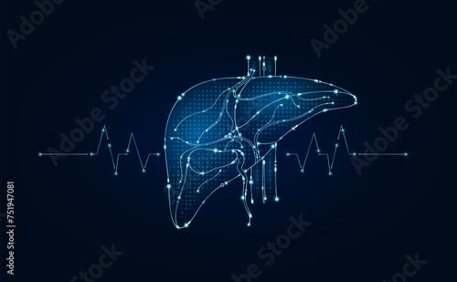 Electronic bladder and pulse wave glowing between connecting lines. Human organ microchip data circuit code. Medical science of technology futuristic digital innovative health care. Vector EPS10.