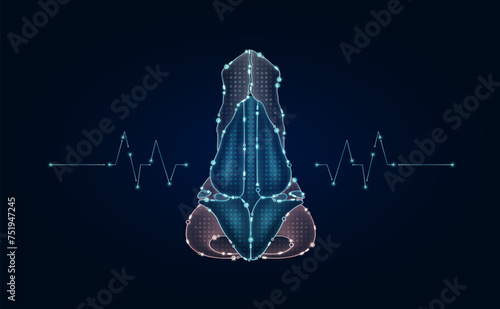 Electronic nose and pulse wave glowing between connecting lines. Human organ microchip data circuit code. Medical science of technology futuristic digital innovative health care. Vector EPS10.