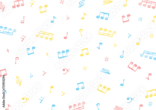 水彩の音符の背景・壁紙_カラフル_横