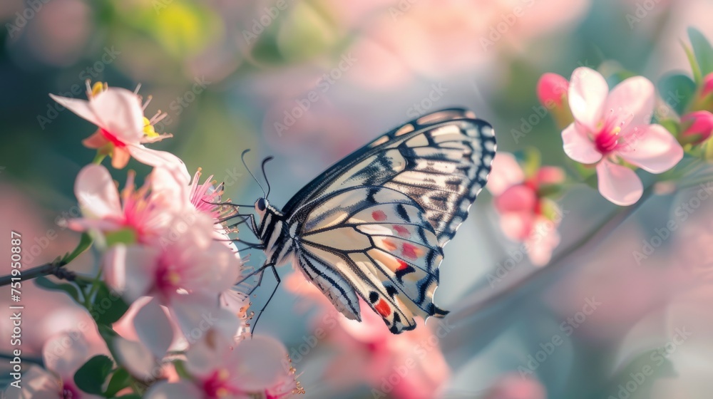 Fototapeta premium butterfly on a flower in a beautiful garden generative ai