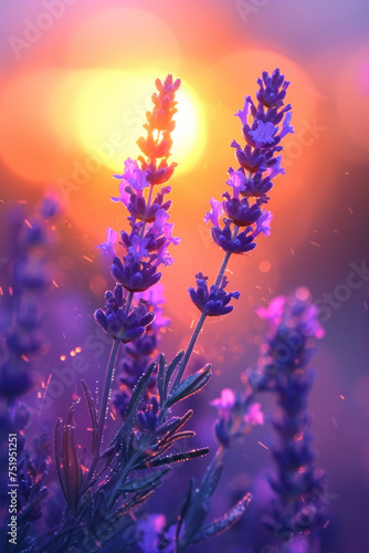 Purple Lavender flower in the mist and fog  vertical background