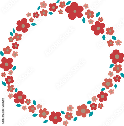red and pink flowers with leaves wreath for decoration on Chinese new year and romance concept.