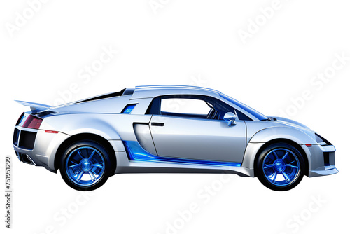 Blue sport car isolated on transparent background with clipping path. 3D rendering