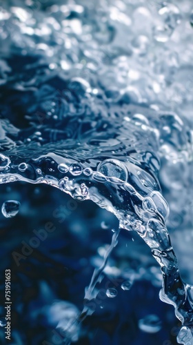 Water splash macro close-up. Blue water background.