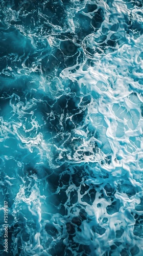 abstract background of blue sea water with waves and foam  natural background