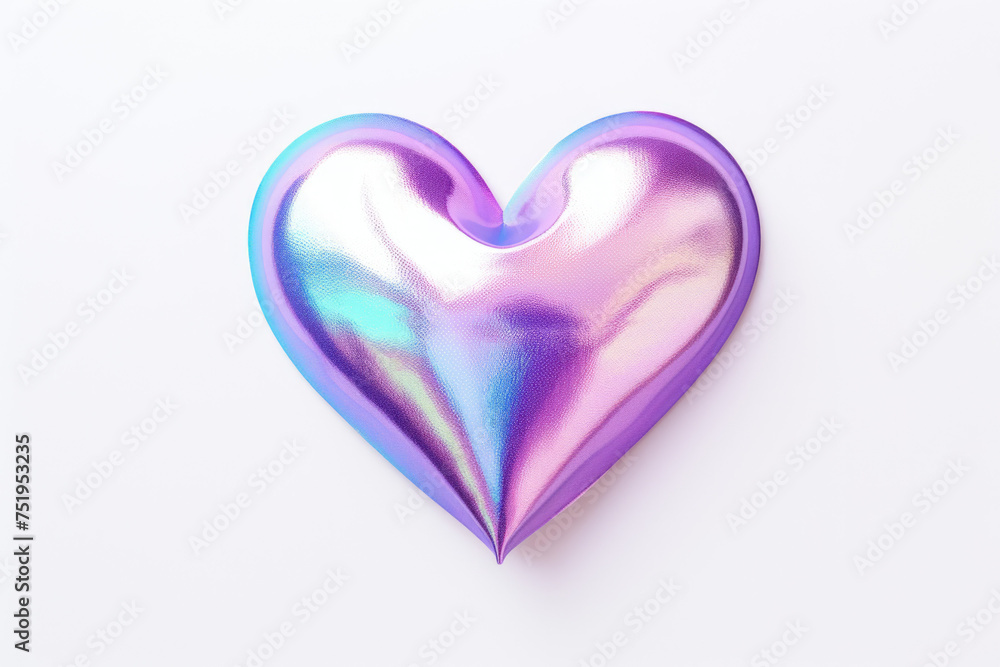 Iridescent holographic textural heart cut out on a white background Iridescent holographic textural heart cut out on a white background