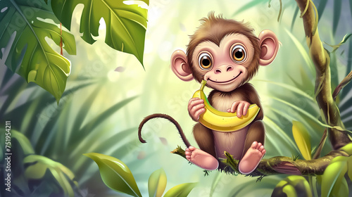 happy cute baby monkey with banana  © Sundas