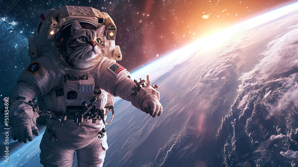 Fototapeta premium cat is astronaut in space