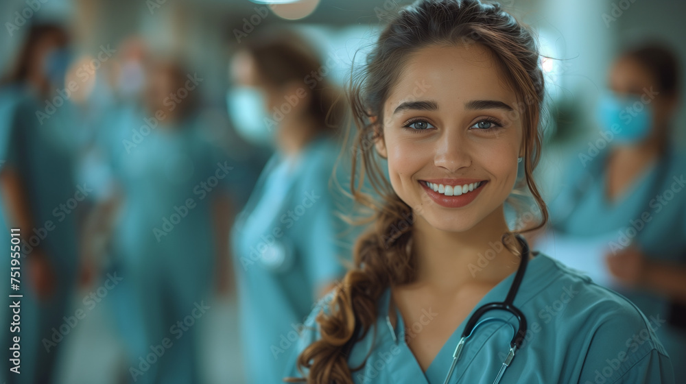 Two smiling female medical professionals consult over a patient's medical chart in a bright hospital corridor, exuding confidence and compassion. Two smiling female medical professionals consult over a patient's medical chart in a bright hospital corridor, exuding confidence and compassion.