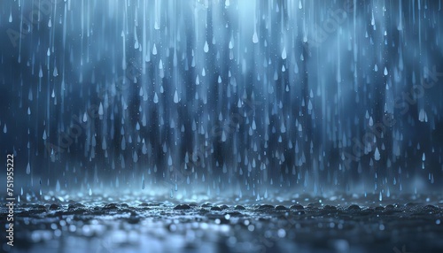 Heavy rain falling on a plain blue background.  photo