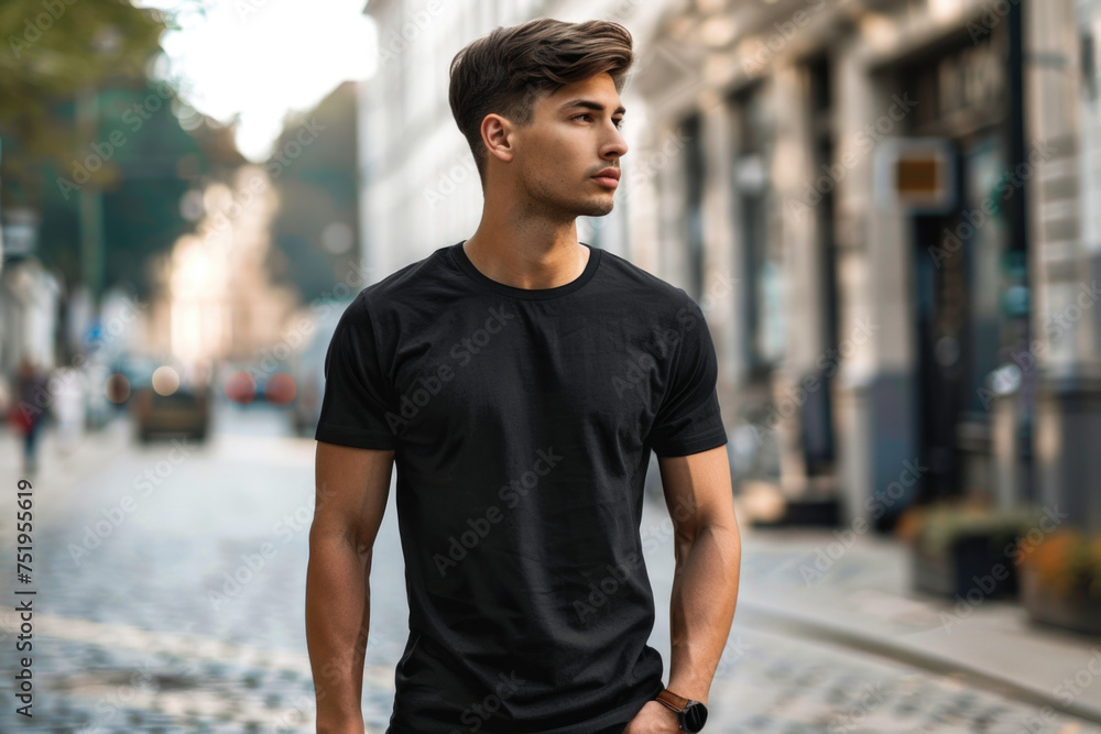 Male model black shirt mockup