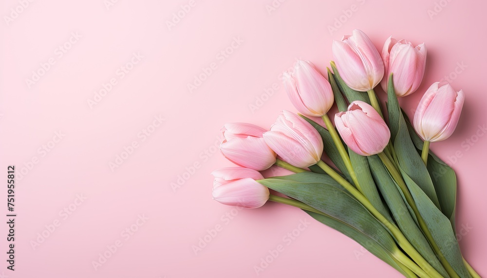 Pink tulips flower on pink background for Greeting card, background for banner Pink tulips flower on pink background for Greeting card, background for banner