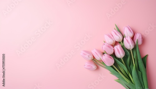 Pink tulips flower on pink background for Greeting card, background for banner © ArtWorld