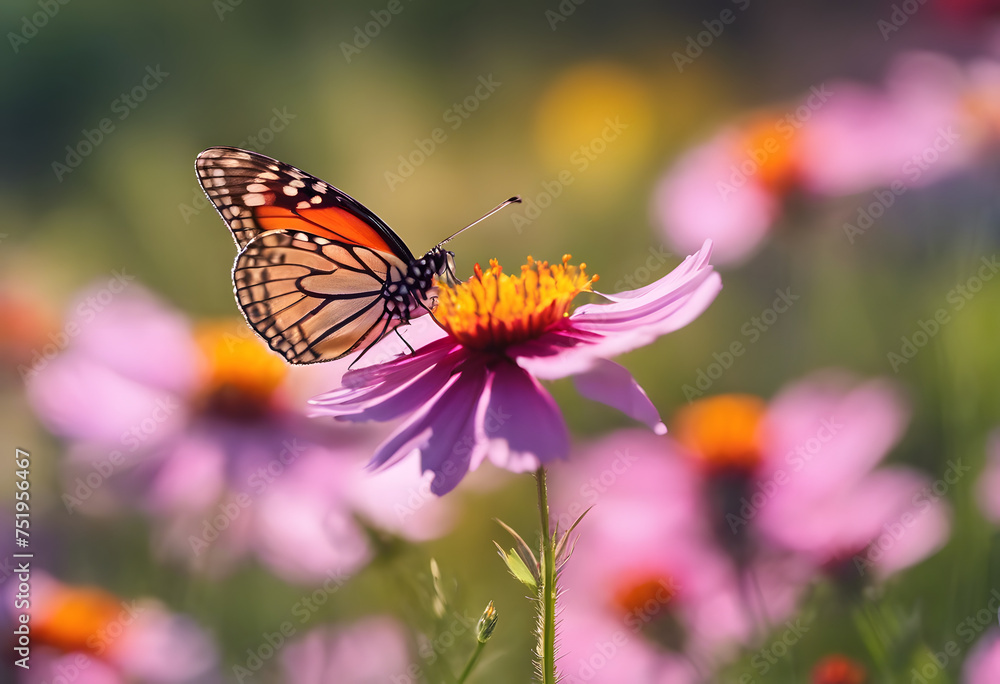 Monarch butterfly on a pink flower with a blurred floral background. Monarch butterfly on a pink flower with a blurred floral background.