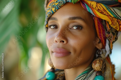African woman in traditional headscarf and clothing