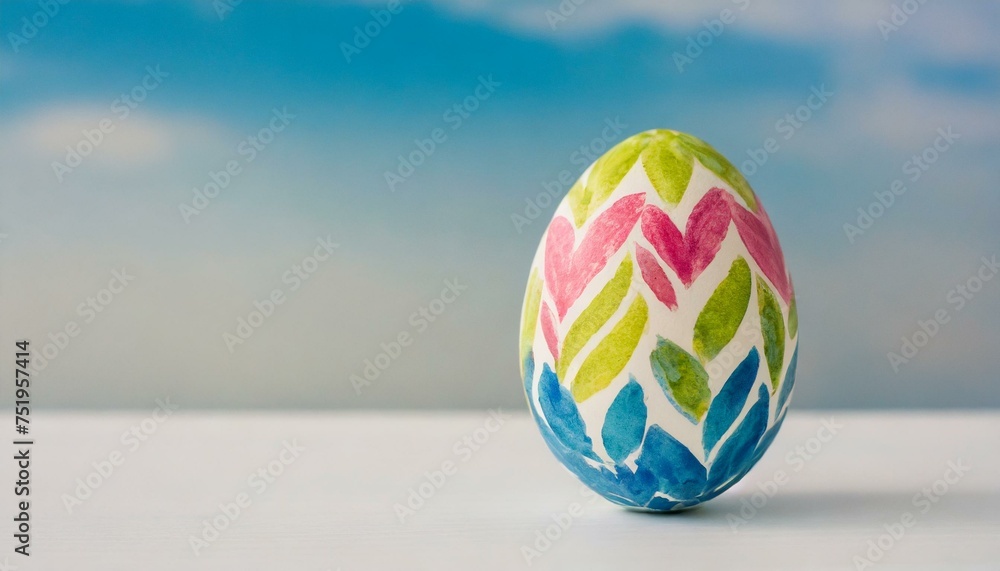 Happy easter day theme, an egg painted with beautiful pattern put on a bird nest, front view photo with space for text. Blur background. template for banner, website backdrop, social media post Happy easter day theme, an egg painted with beautiful pattern put on a bird nest, front view photo with space for text. Blur background. template for banner, website backdrop, social media post
