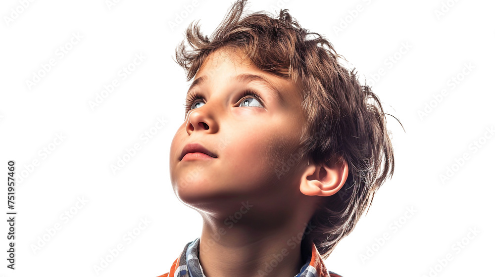 Fototapeta premium Young Boy Looking Up on a transparent background