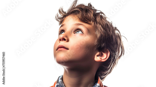 Young Boy Looking Up on a transparent background