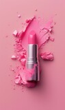Crushed pink lipstick on a monochrome background