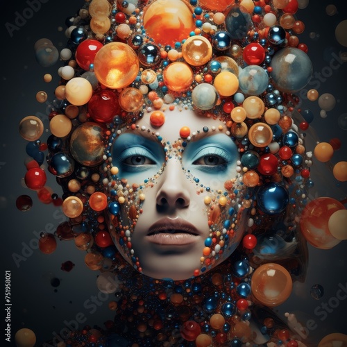 Surreal Portrait of a Woman with Colorful Orbs