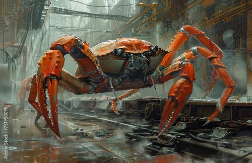 Futuristic Mechanical Crab in an Industrial Setting