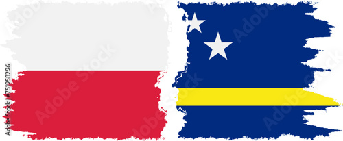 Curacao and Poland grunge flags connection vector
