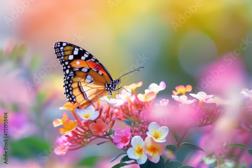 Vibrant Butterfly Perched on Colorful Flowers © Erika
