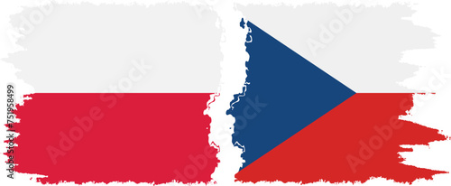 Czech and Poland grunge flags connection vector