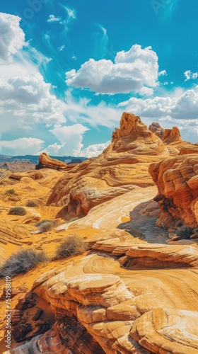 Spectacular desert rock formations under a vibrant blue sky