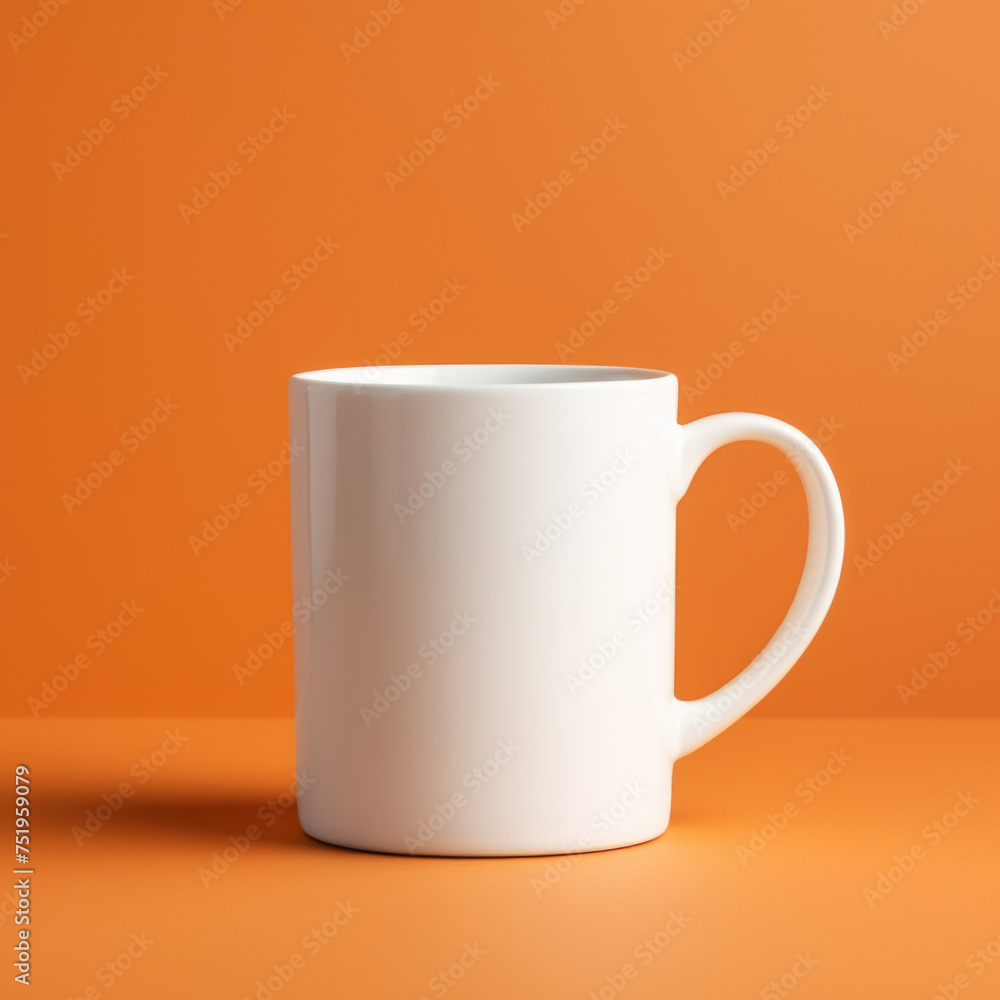 Blank coffee mug template on orange background Blank coffee mug template on orange background