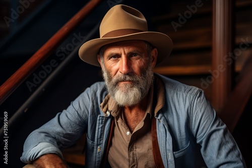 Portrait of a senior man in a hat. Men's beauty, fashion. © Iigo